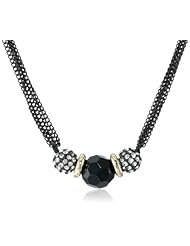 Nine West "Pop Notch Black" Gold-Tone Black Crystal Slider Necklace, 16"+2