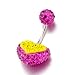 Pugster Belly Button Ring Pink Ball With Yellow Heart Swarovski Crystal Belly Ring