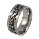 Brushed Stainless Steel Ring with Tribal Design (9.0 mm) - Sizes 8-13