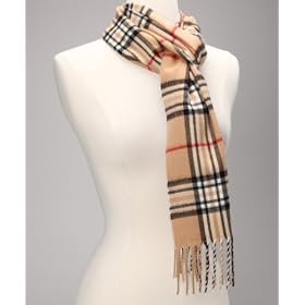 Tan Camel Color Plaid Tartan Designer Inspired 100% Cashmere Scarf Made in Scotland
