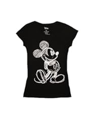 Apparel: Disney Mickey Mouse Vintage White Sketch Juniors T-Shirt (Medium (7/9))