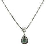Sterling Silver 13-14mm Baroque Tahitian Pearl Pendant with Popcorn Chain Necklace, 16+3