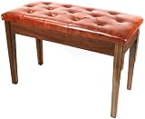 Brown Leather Piano Bench Wood Double Duet Keyboard Seat with Storage Griffin