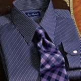 Navy Raised Fine Line Stripe European Style Dress Shirt