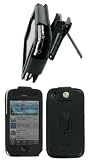 Apple iPhone 3G - Black Premium Leather Case with Removable Video Stand Rotating Belt Clip - Bundled with Screen Protector (Not Compatible with 1st Generation iPhone)