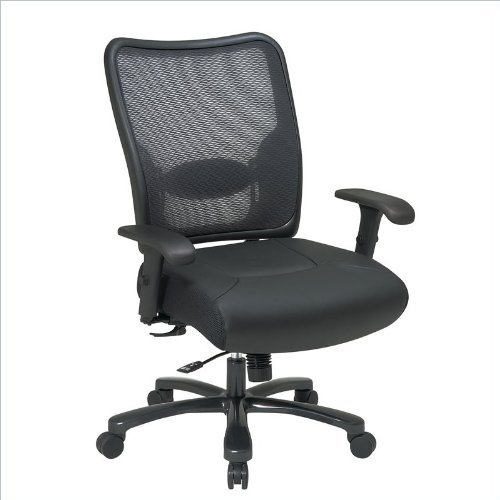 Office Star SPACE Big and Tall Double Air Grid Leather and Mesh Managers Chair, Black