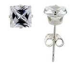 Sterling Silver 5 mm (0.70 Carat Size each) Square Princess Cut Cubic Zirconia Stud Earrings