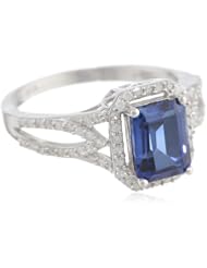 Sterling Silver Created Ceylon Sapphire and Diamond Octagon Ring (0.3cttw, I-J Color, I3 Clarity), Size 7