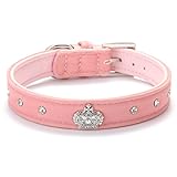 BingPet BA2022X Cute Designer Rhinestone Dog Collars with Diamond Crown for Puppy Pet - Pink Small