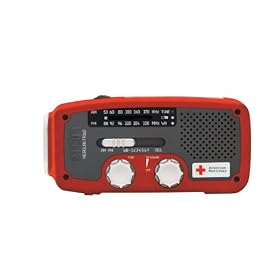 Etón American Red Cross ARCFR160R Microlink Self-Powered AM/FM/NOAA Weather Radio with Flashlight, Solar Power and Cell Phone Charger (Red)