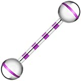 Silver Purple Striped Titanium Barbell Tongue Ring