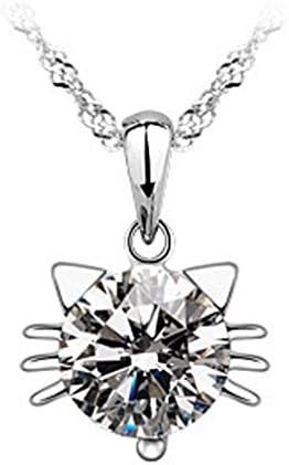 FB Elegant Cat Junior Lavender White Transparent Crystal Pandent Necklaces