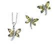 14K White Gold Peridot and Diamond Dragonfly Earrings and Necklace Set