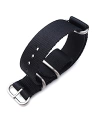MiLTAT 21mm 3 Ring Zulu military watch strap ballistic nylon armband - Black & Brushed Hardware