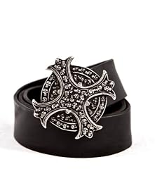 Tobacco Road Pave Skulls Cross Italian Leather Belt with Buckle
