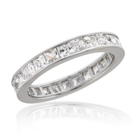 Sterling Silver Princess-Cut CZ Bridal Wedding Band