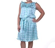 High-Neck Sleeveless  Elasticized   Waistline Plaid Print Polyester  Dress With Ruffles