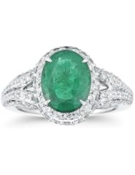 2.7ct Oval Emerald & 1.6ct Rd Diamond 18k WG Ring