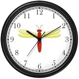 Red Body & Yellow Winged Dragonfly or Dragon Fly - JP Wall Clock by WatchBuddy Timepieces (White Frame)