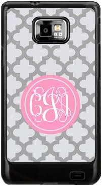 Gray Quatrefoil Crossing Pattern & Hot Pink Circle Monogram Initials Personalized Custom Best Plastic Case for Samsung Galaxy s2 ,Black or White for Choice
