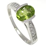 0.85ct Genuine Natural Peridot Gemstone and Diamond 10k White Gold Ring