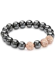 Very Me PARIS Rose Gold Swarovski Crystal Smoked Agate Silver Tone Skull Hematite-Color Bracelet