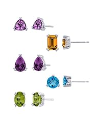 Sterling Silver Natural Amethyst, Blue Topaz, Peridot and Citrine Stud Earring Set