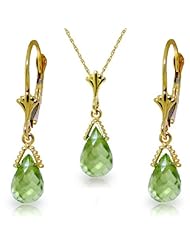 14k Gold Jewelry Set: Natural Briolette Peridot Pendant Necklace and Dangle Earrings