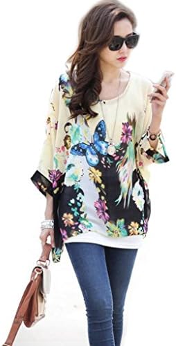 Demeanor Women's Batwing Dolman Sleeve Chiffon Bohemian Oversized Blouse