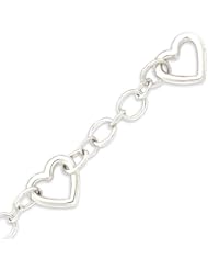 Sterling Silver Heart And Circle Link Bracelet - 8 Inch