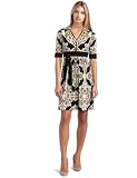 London Times  Women's Tie Waist Shirtdress,Black/Soft White,8