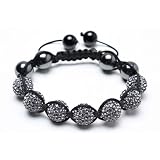 Fathers Day Gifts Bling Jewelry Swarovski Grey Crystal Bead Shamballa Bracelet with Hematite 12mm