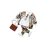 ノーブランド品　ベビー　セットアップ　3点セット　シャツ　スタジャン　パンツ　春秋　カジュアル　迷彩柄　カモフラージュ　ミリタリー (S, オレンジ)