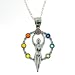 Multi-Color Crystal Inlayed Chakra Goddess Pendant Necklace - 36x49mm Pendants - 18'' Necklace Included - Purple, Blue, Aqua, Green, Yellow, Orange, and Red Crystals