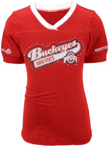Ohio - Rhinestone Swoop Logo Game Day Girls Youth T-Shirt 10 Red