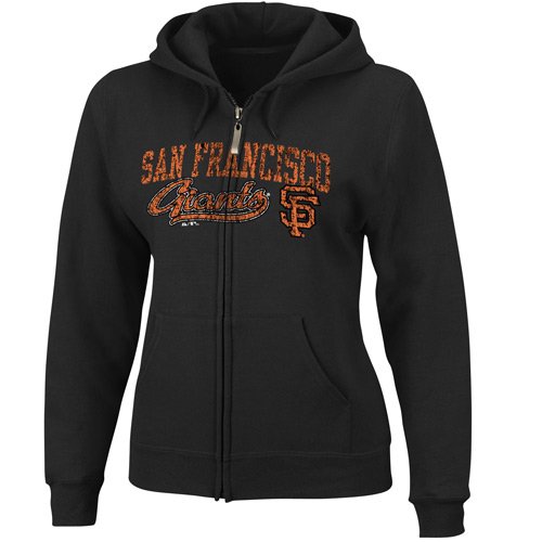 MLB Women's San Francisco Giants The Beauty Long Sleeve Fullzip Fleece Hoodie (Black, X-Large)