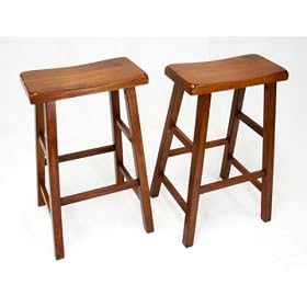 A Pair of Heavy Duty Saddle Seat Bar Stools Counter Stools - 29 Dark Oak 