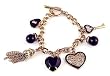 Bracelet - B168 - "Key to My Heart" Charms ~ Antique Gold Tone