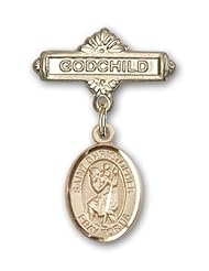 14kt Gold Baby Badge with St. Christopher Charm and Godchild Badge Pin