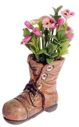 Dollhouse Miniature Pink Floral Arrangement in an Old Shoe