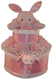 Pink Bunny 2 Tier Diaper Cake w/ Pampers Swaddlers, Small Lovie Blanket & Wrist Rattle, and Precious Cargo Baby Apparel and Accessories