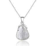 Rhodium Plated 925 Sterling Silver Cats Eye Stone Mini Buddha Pendant Necklace 18