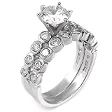 Sterling Silver Cubic Zirconia Wedding Ring Set - size 5