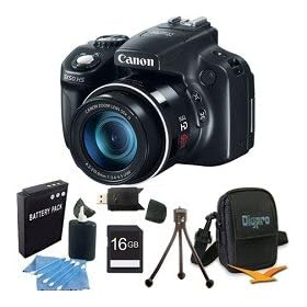 Canon PowerShot SX50 HS 12.1 MP Digital Camera with 50x Wide-Angle Optical Image Stabilized Zoom Premiere Bundle W/ 16 GB Secure Digital High-Capacity (SDHC) Mem. Card, Hi-Speed SD USB 2.0 Card Reader, BP 1150mah Battery