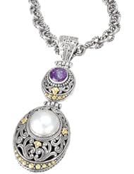 925 Silver & Amethyst Sunburst Pendant with Mabe Pearl & 18k Gold Accents