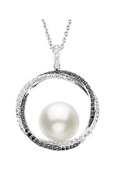 14K White Gold Paspaley South Sea Cultured Fine Near Round Pearl and Black and White Diamond Necklace -- LIFETIME WARRANTY