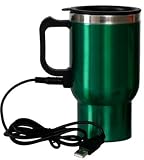 Great Gift Idea! USB Computer and AUTO Heated Travel Mug - GREEN