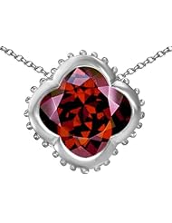 Original Star K (tm) Large Clover Pendant with 12mm Clover Cut Simulated Garnet in 925 Sterling Silver
