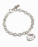 Hello Kitty Sterling Silver Just Kitty Pink Tourmaline Bracelet, 7