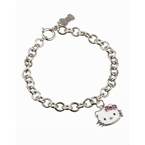 Hello Kitty Sterling Silver Just Kitty Pink Tourmaline Bracelet, 7 by